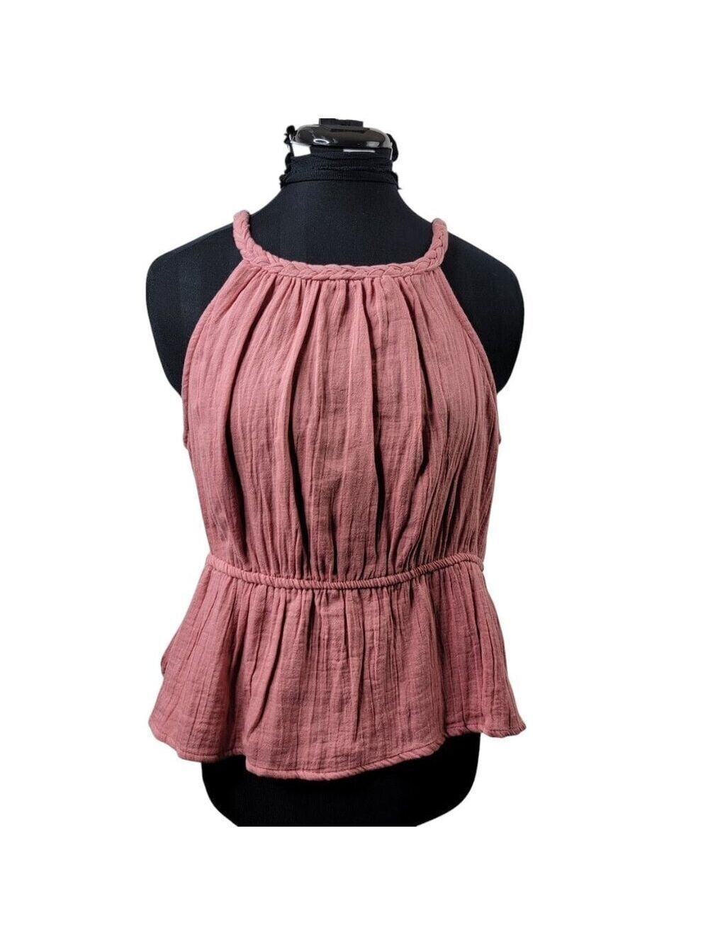 Sim & Sam Dusty Rose Peplum Halter Top Size Large Boho Chic Summer Blouse
